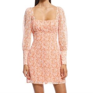 The East Order Peaches Floral Mini Dress Square Neck Puff Sleeve Size Small